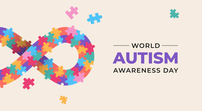 World autism awareness day banner template and poster background with infinity sign from colorful puzzle pieces.