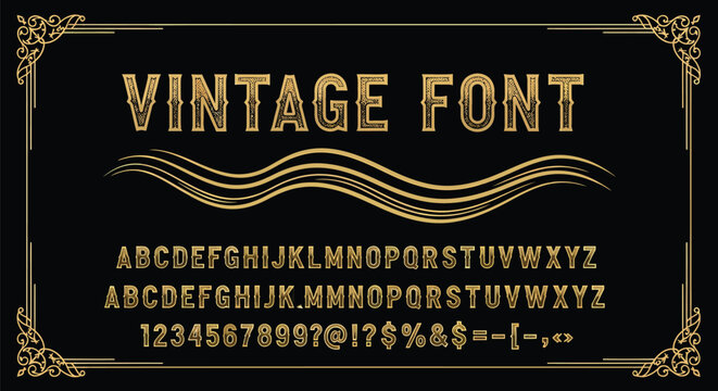 Vintage Font Alphabet Numbers and Symbols.