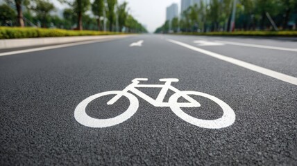 Obraz premium Dedicated Bike Lane on Urban Road: Promoting Cycling, Sustainable Transportation and Eco-Friendly Urban Mobility
