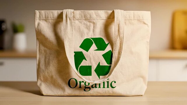 Timelapse Of White Plastic Shopping Bag Transforming Into Durable Canvas Tote With Natural Fabric Texture And Eco Friendly Print