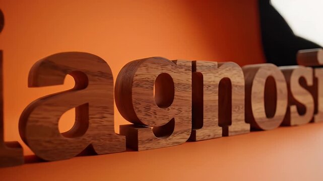 Close Up of Wooden Word Diagnosis in Titlecase on Orange Background with Soft Lighting