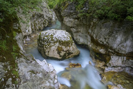 Narrows of the river at the Velika korita Soče (Great Soča Troughs), Bovec municipality, Slovenia