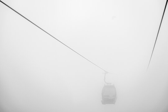 Cable car in the fog, Bach, Lechtal, Tyrol, Austria