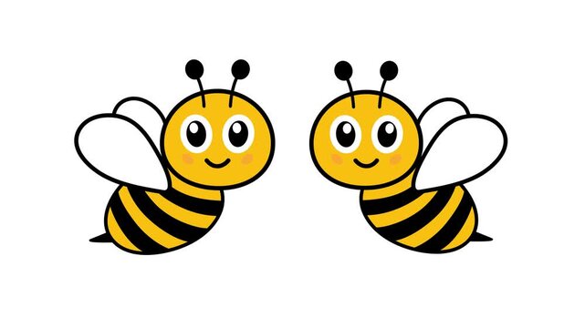 Two bees flight animated video. Cute bumblebees animation.