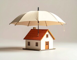 Home Insurance Concept with Mini House and Umbrella