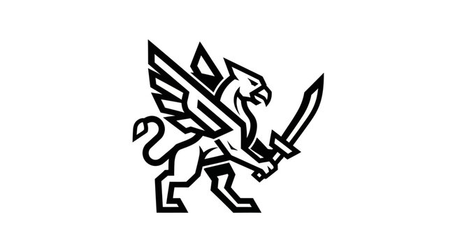 Stylized gryphon illustration with sword