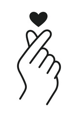 Obraz premium Finger Heart Hand Line Icon Isolated On White Background