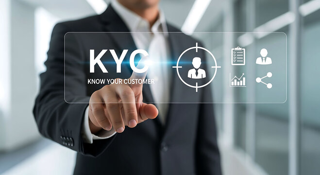 Businessman using KYC and NID digital identification verification system
