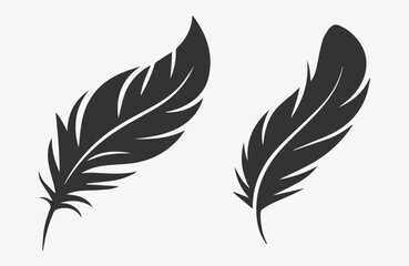 Two black feather silhouettes on a white background, clean design