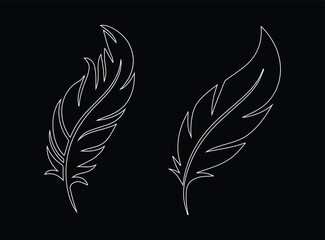 Two Feather Line Art Icons on Black Background - Stock Media