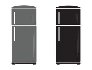 Two stylized refrigerators, grey and black, isolated on white background, vector illustration