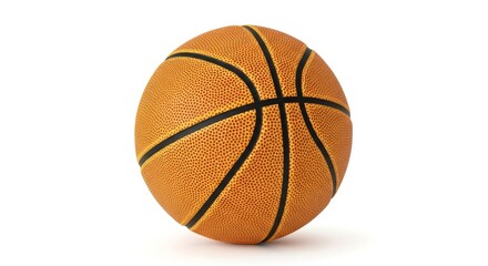 Fototapeta premium A single, textured basketball isolated on a clean white background, ready for sports or advertising concepts.