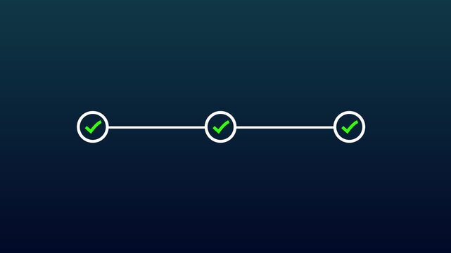 Check mark symbol arrow icon animation isolated background .animated 3 step infographic process with green check mark. Motion graphics of tick mark concept