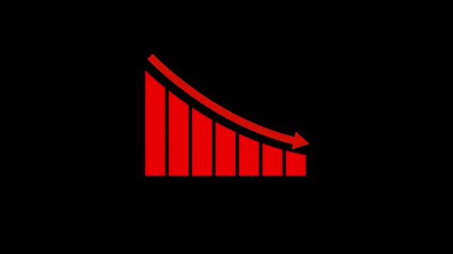 High angle stock market graphic going down crash bearish dark Stock Display of Stock market, arrow graph down Business Down icon Business Alert icon. Motion graphics of business loss concept