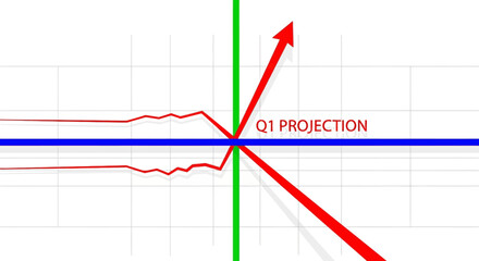 Fototapeta premium Q1 Financial Projection Graph: Bifurcation of Growth and Decline Scenarios. Critical Business Decision Point.
