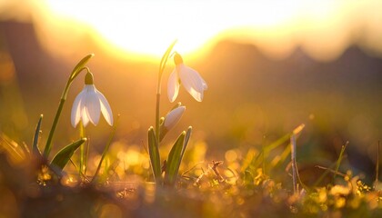 Schneeglöckchen im sonnigen Frühlingsgras