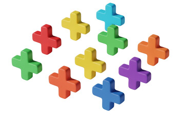 Obraz premium Colorful plus sign pattern design array of mathematical symbols isolated on transparent background