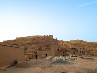 Ancient Fortified Mud-Brick Village on Desert Hilltop in Morocco
