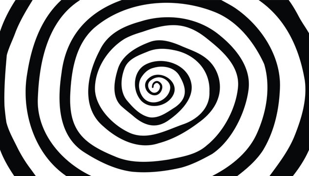 Vector hand drawn psychedelic retro twist. Background spiral optical illusion depth. Illustration of vortex, op art effect.