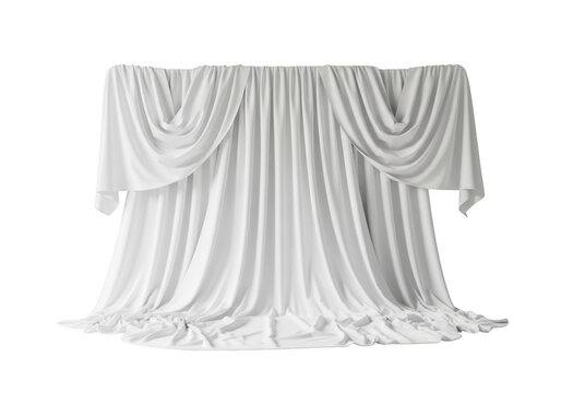 Elegant white silk curtain drape luxury decor isolated on transparent background