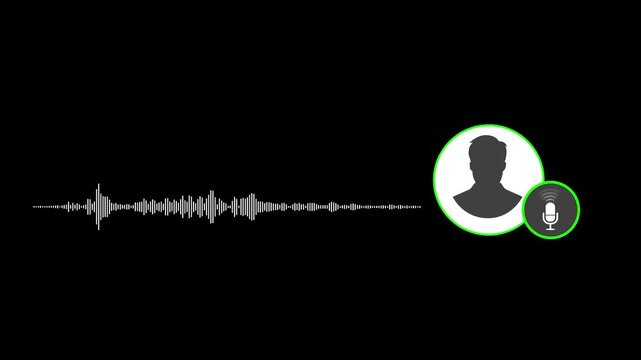 Virtual male character interview voice animation voice recording and podcast mic microphone button icon animation video. music equalizer signal chart voice symbol. Motion graphics of music concept