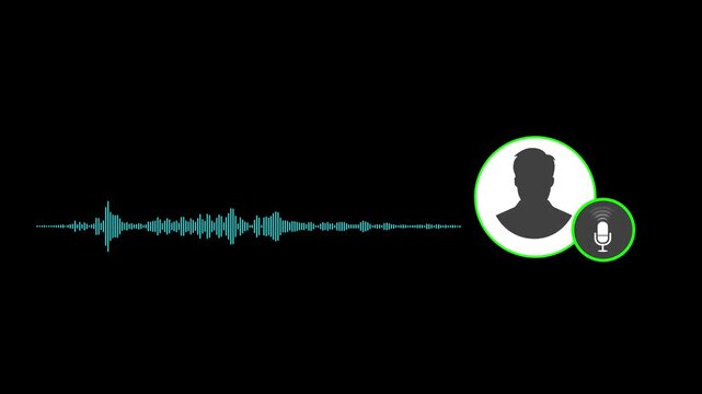 Virtual male character interview voice animation voice recording and podcast mic microphone button icon animation video. music equalizer signal chart voice symbol. Motion graphics of music concept