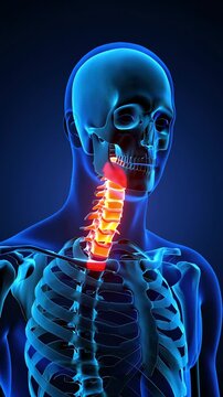 3D rendering of cervical spine pain in human skeleton structure
