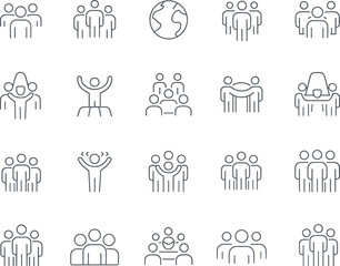 Fototapeta premium Professional Line Icon Set Representing Teamwork Leadership Community Global Partnership Business Collaboration Corporate Success Human Resources Social Connection Networking Togetherness Unity