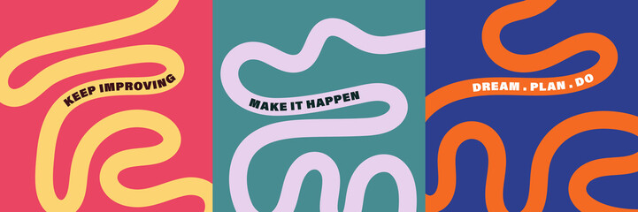 Fototapeta premium Vibrant abstract poster with flowing shapes in warm colors featuring colorful, fluid wavy lines for a dynamic, modern feel, motivational design typography for creative wall art