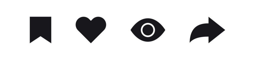 Naklejka premium social media icons set with eye views, heart, like, save, share, and send arrow symbols, for engagement and interaction, apps, UI, and messaging interfaces