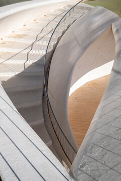 ramp curve concrete handrail architecture minimal abstract design modern lines with smooth perspective and clean surface for contemporary travel background