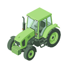 Obraz premium Green Tractor Vehicle Agricultural Machinery Isometric View.
