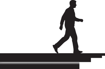 Silhouette of a man walking on a platform vector illustration line art