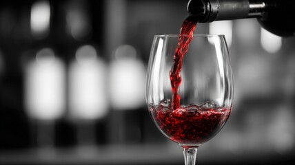 Obraz premium Pouring Red Wine into Glass: Sophisticated Still Life for Wine Industry, Alcohol Advertising
