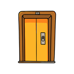 Cartoon Style Elevator Doors with Call Button Illustration