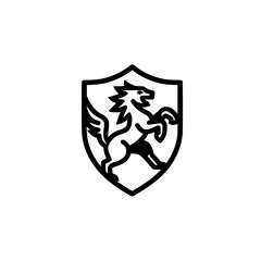 Fototapeta premium Qilin silhouette icon placed within shield vector graphic representing legend hobby and lifestyle