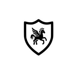 Fototapeta premium Vector shield design featuring pegasus icon silhouette representing protection inspiration and modern style