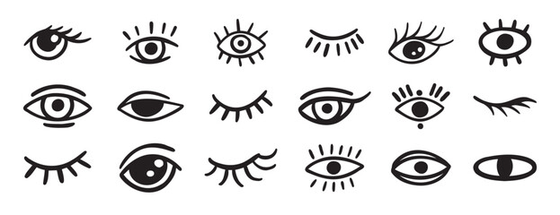 Fototapeta premium eyes and lashes doodle hand drawn icon set. Outline drawing line clipart symbol collection