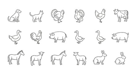 Collection of hand drawn farm animal illustrations in a sketchy style