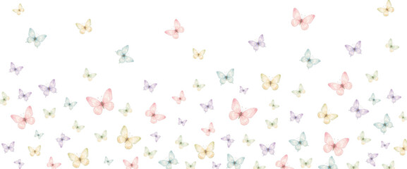 Pastel watercolor butterflies pattern with soft spring colors on transparent background, perfect for Easter cards, invitations, nursery prints and seasonal designs © thebeststocker