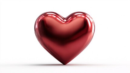 Fototapeta premium Shiny Red Metallic Heart Shape Isolated on White Background