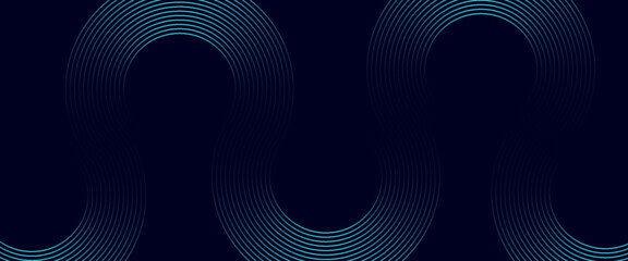 Abstract blue glowing geometric lines on dark background. Modern shiny blue rounded square lines pattern