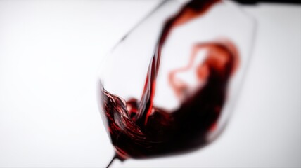 Obraz premium Red Wine Pouring in a Glass: Close-Up of Swirling Liquid on a White Background
