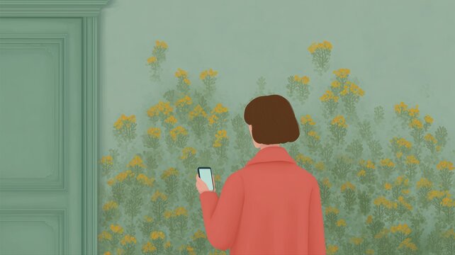 Person &uuml;berrascht Schimmel hinter Kleiderschrank im Altbau-Schlafzimmer mit Feuchtigkeitswarnung auf dem Handy