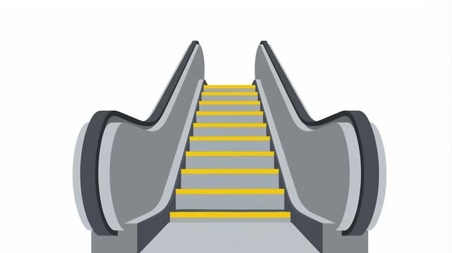 Stylized escalator with yellow markings and grey structure, emphasizing modernity and functionality in a minimalistic design