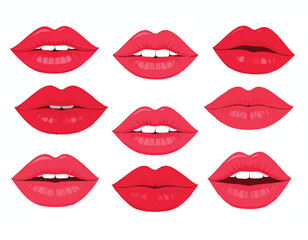 Obraz premium Adobe Illustrator Artwork of Red Lips Vector Icon Collection – Smile, Pout, Kiss Expressions
