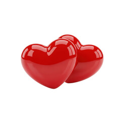 A pair of shiny red heart-shaped candies on a white background