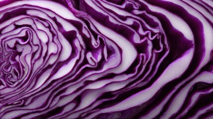 Close view of a section of purple cabbage showing layers and curves in a kitchen setting
