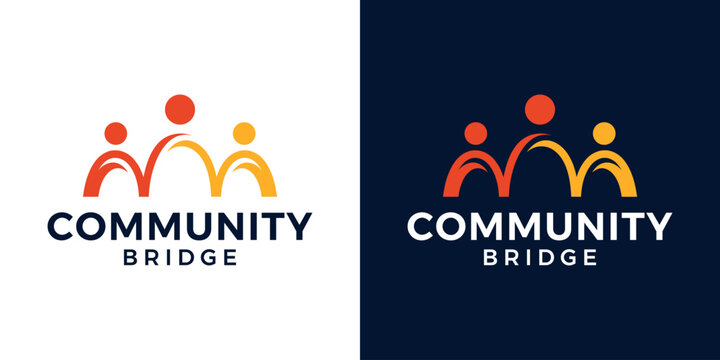 People bridge logo design template. Community family connection teamwork design graphic vector illustration. Symbol, icon, creative