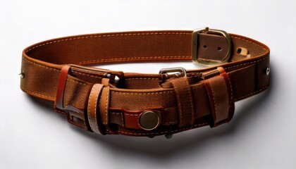 Brown Leather Belt with Pouches and Buckle, Stylish Accessory.